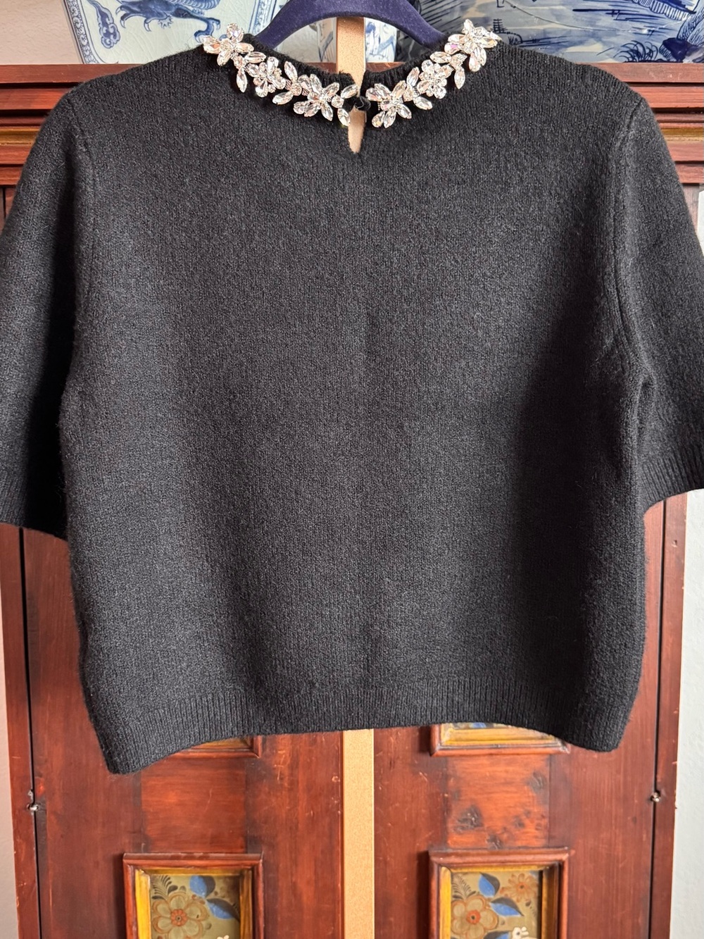 Antonio Melani Kortney Jeweled Crew Neck Short Sleeve Sweater Black Sz M NWT - Picture 7 of 7